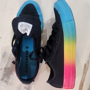 Converse Black and Blue Sneakers with Rainbow Sole